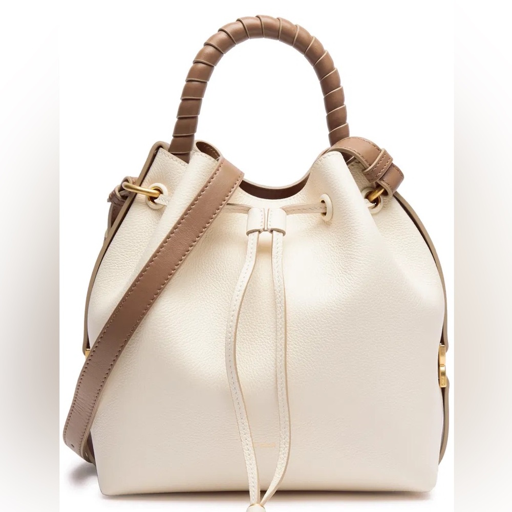 Chloe Marcie Bucket Calfskin Leather Bag Beige Tan